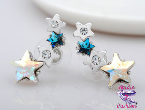 Stars Silvery Blue Ear Crawler Earrings