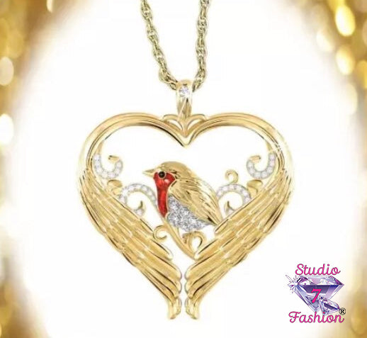 Angel Wings Bird Heart Necklace