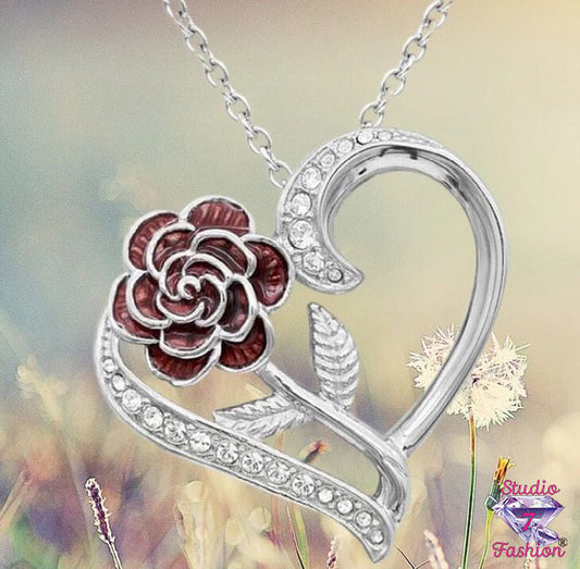 Rhinestone Rose Heart Necklace