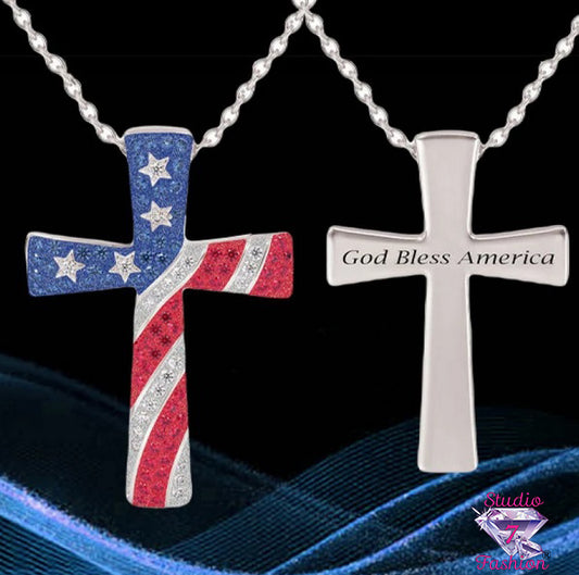 God Bless America Cross Necklace