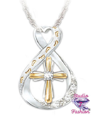 Footprints Heart Infinity Cross Necklace