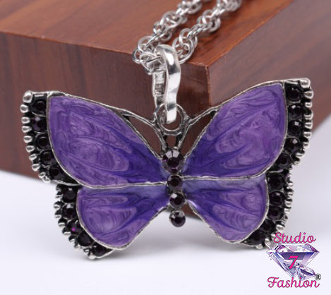 Beautiful Purple Butterfly Rhinestone Necklace