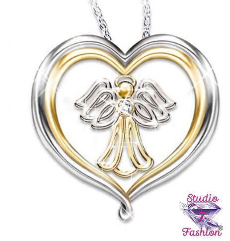 Guardian Angel Double Heart Necklace