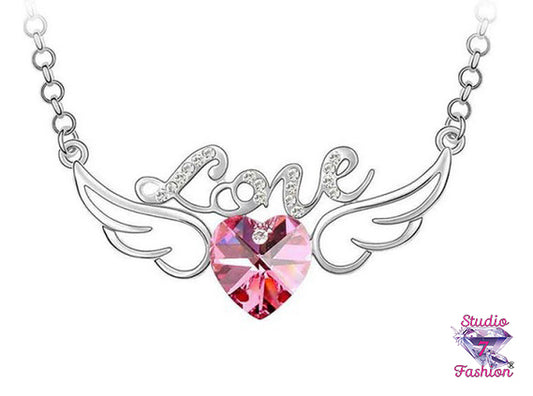 Pink Heart Angel Wings Love Necklace