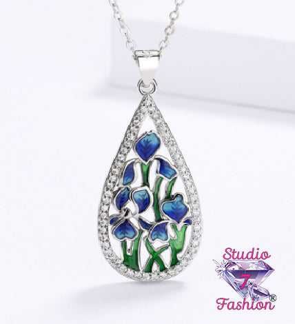 Blue Iris Water drop Rhinestone Necklace