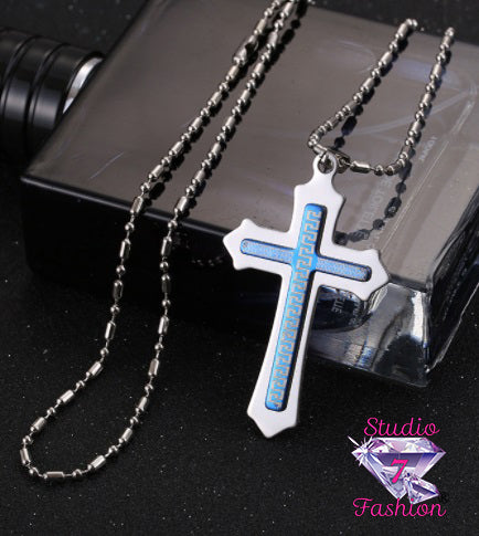 Blue Layered Cross Necklace