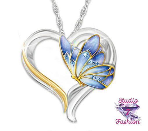 Blue Butterfly Heart Necklace