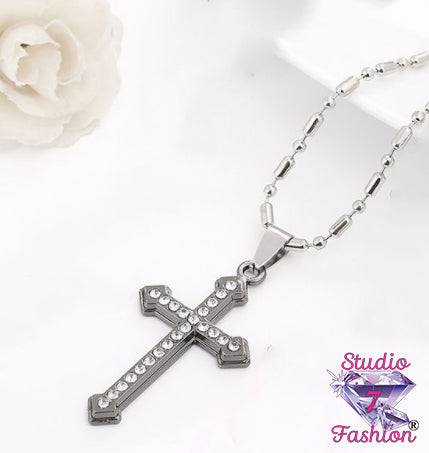 Ebony Rhinestone Cross Necklace