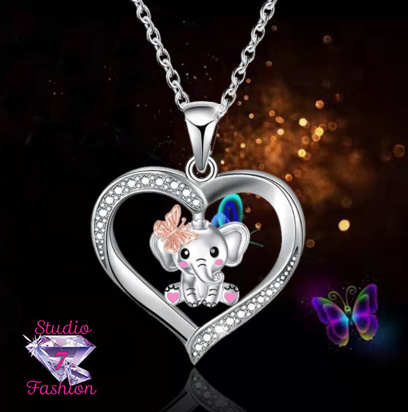 Cute Elephant in Heart Necklace