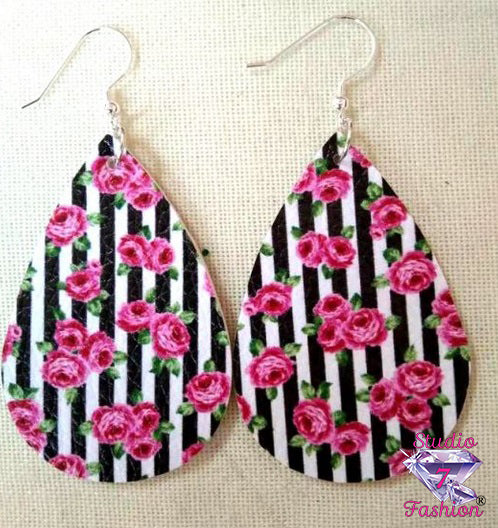 Rose Pinstripe Leatherette Earrings