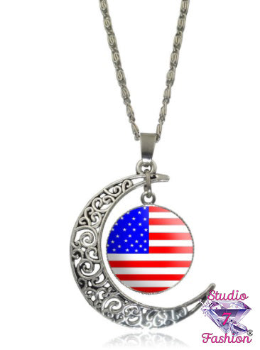 US Flag Crescent Necklace