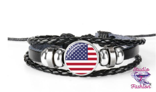 Braided Leatherette Flag Bracelet