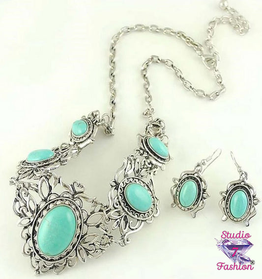 Turquoise Statement Necklace and Earring Set