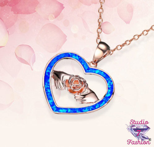 Hands in Heart Rose Necklace