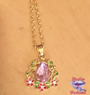 Splendid Pink Teardrop Floral Accent Necklace