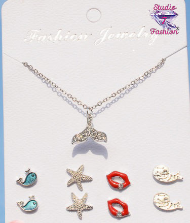 Beach Love Theme Necklace Earrings Set