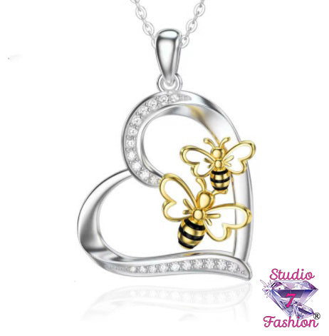 Two Bees Heart Necklace