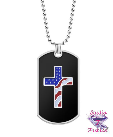 Cross Dogtag Flag Necklace