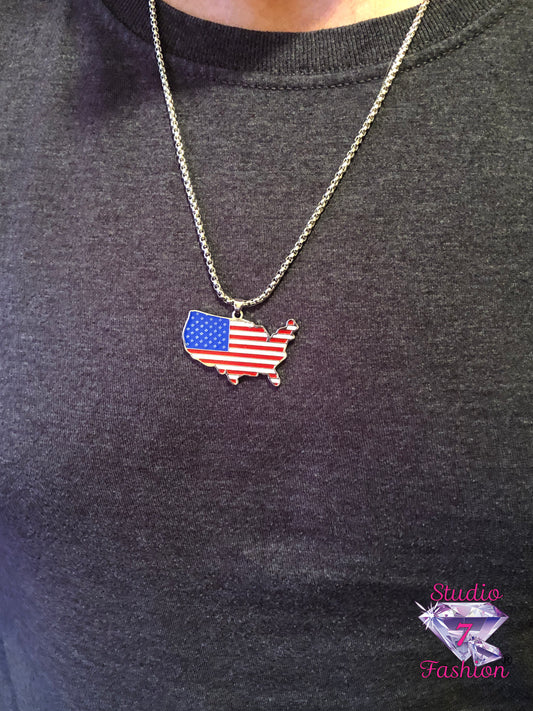 USA Shape Flag Necklace