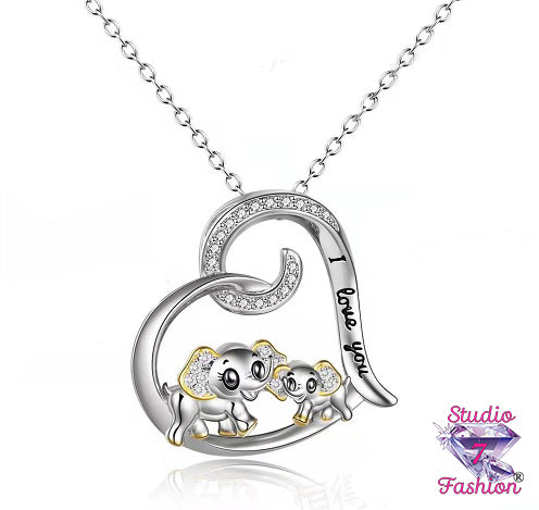 I Love You Heart Elephants Necklace