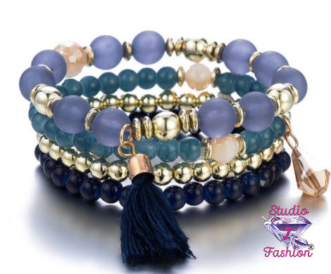 Midnight Blue and Ebony Multilayer Bracelet Set