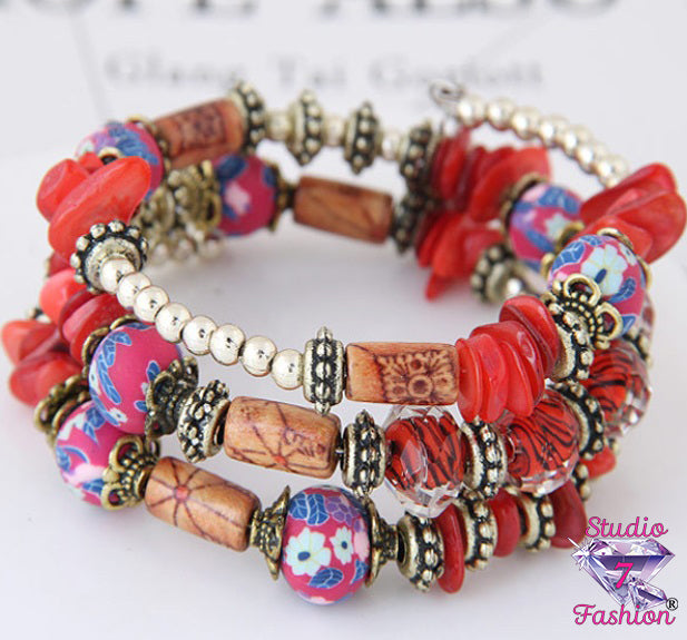 Reds Designer Beads Multilayer Bracelet