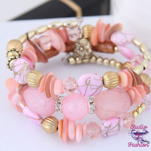 Shell Pink Rock Multilayer Rock Bracelet