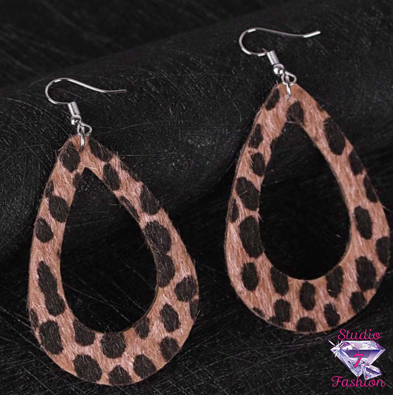 Velour Open Teardrop Leopard Earrings