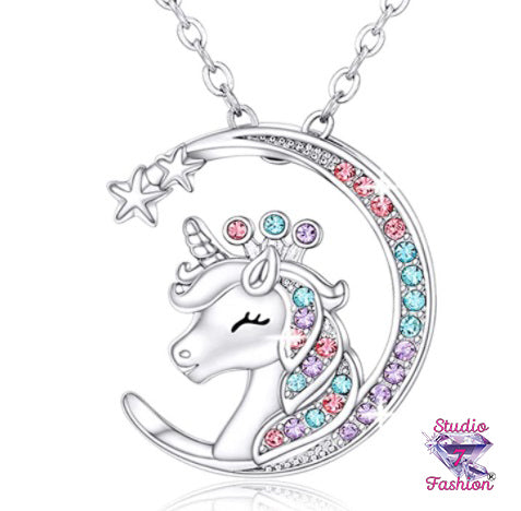 Unicorn Crescent Rhinestone Necklace