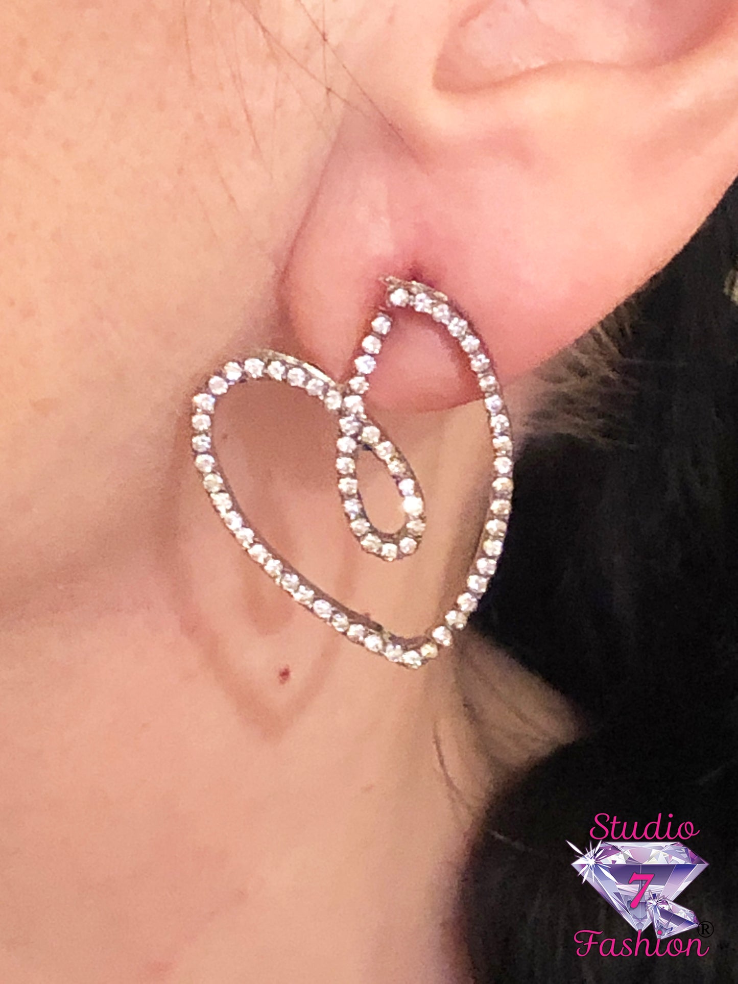 Looped Rhinestone Heart Earrings