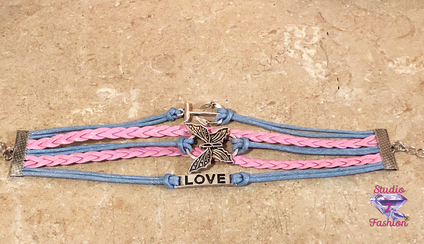 Butterfly Love Anchor Leatherette Bracelet