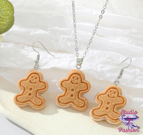 Gingerbread Man Necklace Earring Set