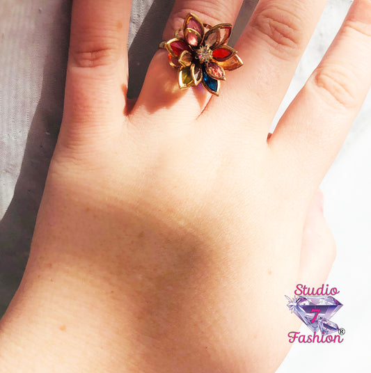 Floral Color Burst Adjustable Ring