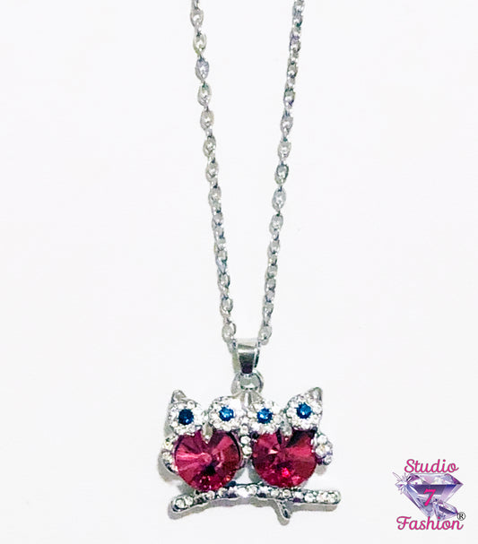 Pair Owls on Branch Necklace