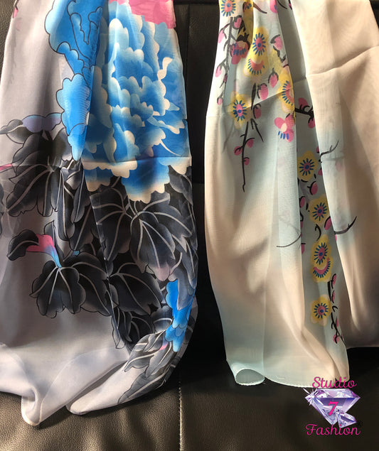 Blue Bird Floral Scarf