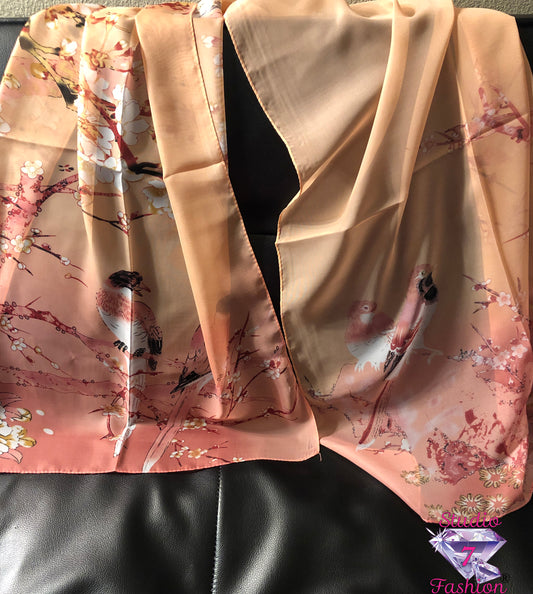 Artistic Pink Floral & Birds Scarf