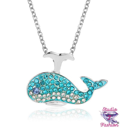 Spouting Whale Blue Rhinestone Necklace