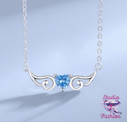 Arctic Blue Angel Wing Necklace