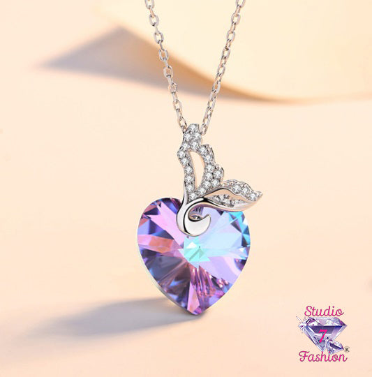 Rhinestone and Iridescent Heart Necklace