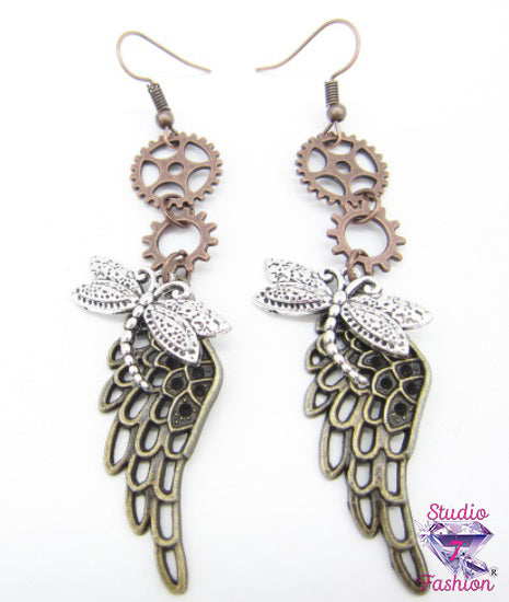 Steampunk Dragonfly Angel Wing Earrings