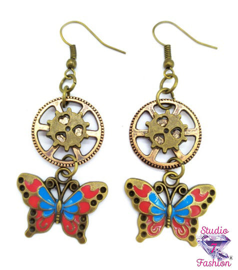 Colorful Steampunk Butterfly Earrings