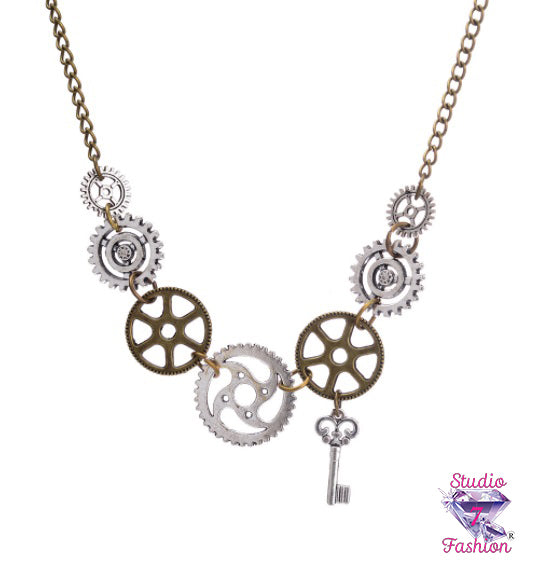 Steampunk Gears Key Necklace