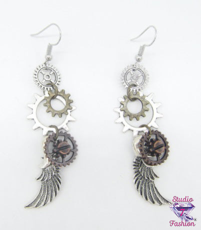 Steampunk Gears Wings Earrings