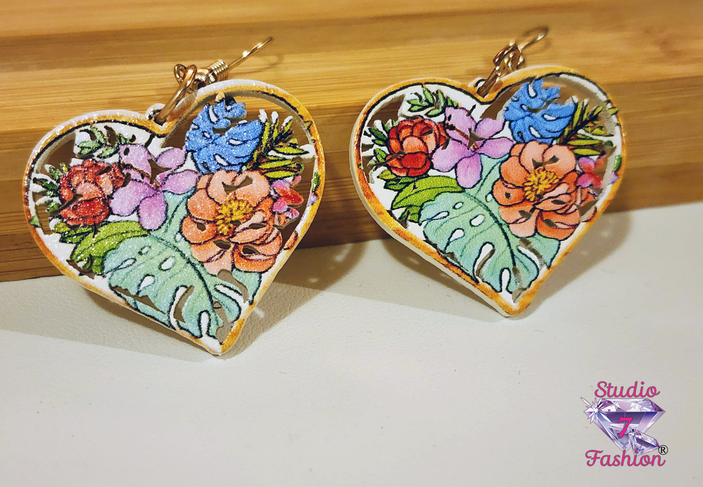 Floral Acrylic Heart Earrings