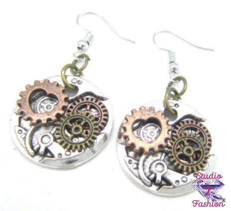 Steampunk Gears Heart Earrings