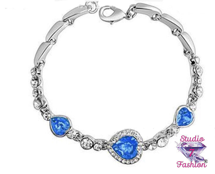 Sapphire Hearts Rhinestone Bracelet