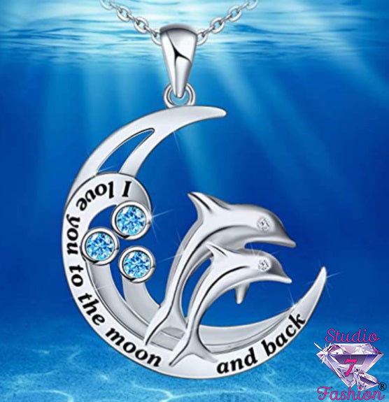 Double Dolphin Crescent Love Necklace