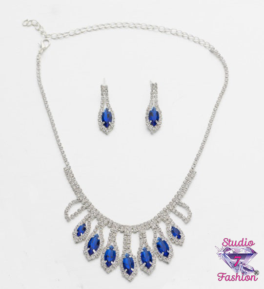 Marquis Sapphire Necklace Earring Set