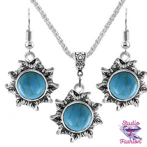 Sun Fire Turquoise Necklace Earring Set