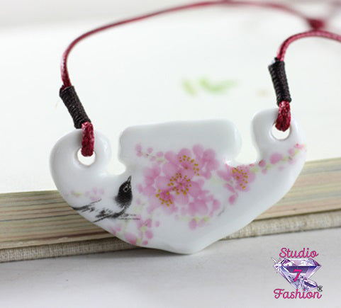 Hand painted Ceramic Art Necklace